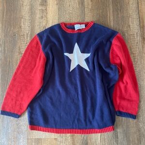 Vintage Oversized Patriotic Crewneck Sweater - Red, White & Blue Star Design